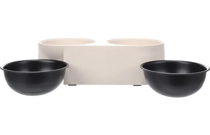 Beige & Black Feeding and Drinking Bowl Duo