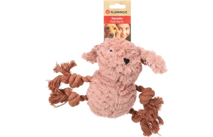 Rozette speelgoedkonijn met touwtje, roze 