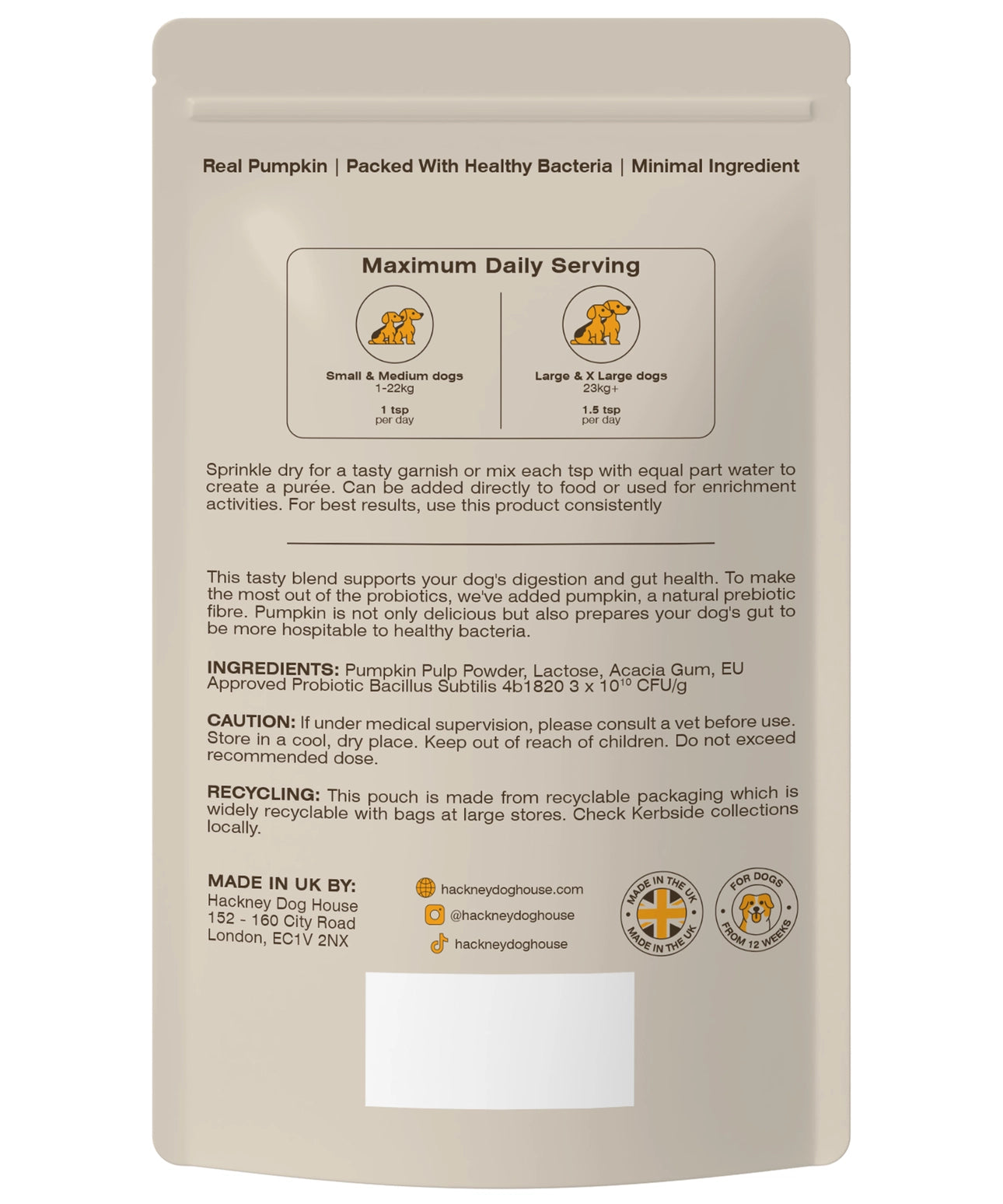 Pre & Probiotics For Dogs | Real Pumpkin Powder + Probiotic