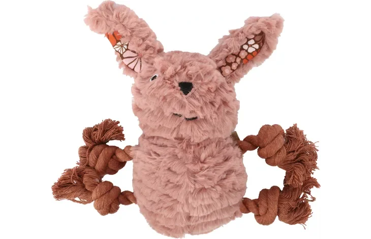 Rozette speelgoedkonijn met touwtje, roze 